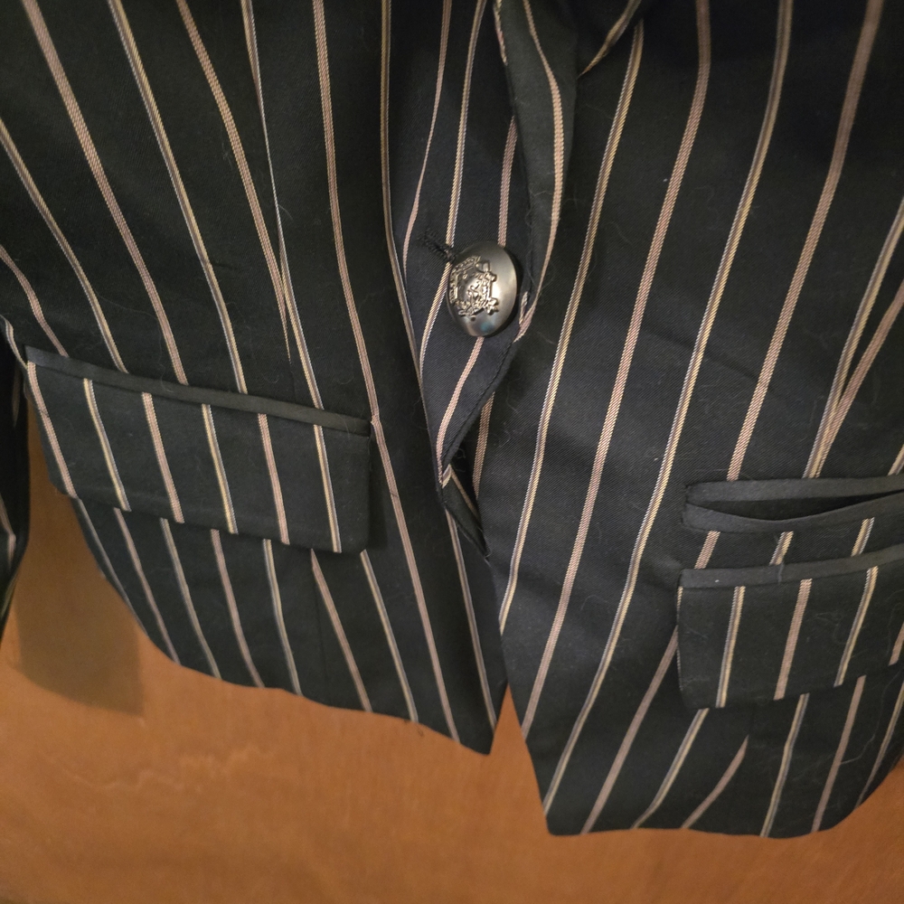 Sara Michelle Black, Tan And Coral Pinstriped Blazer with Embroidered Crest - Picture 4 of 8